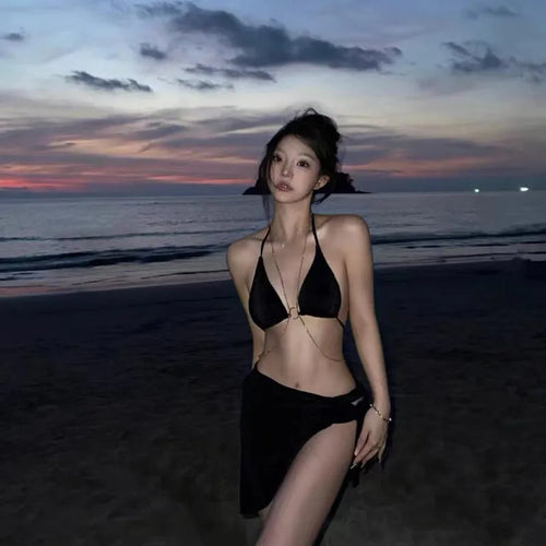 Dam Bikini Set Hög Midja Polyester Trådlös Elegant Design-1