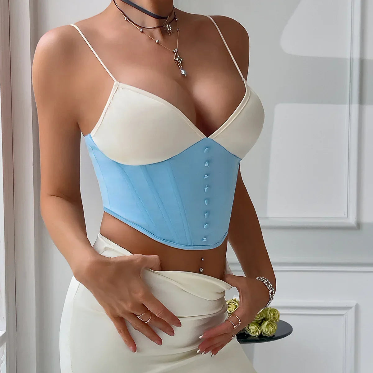Dam Crop Top Spaghetti Band Polyester Spandex-2