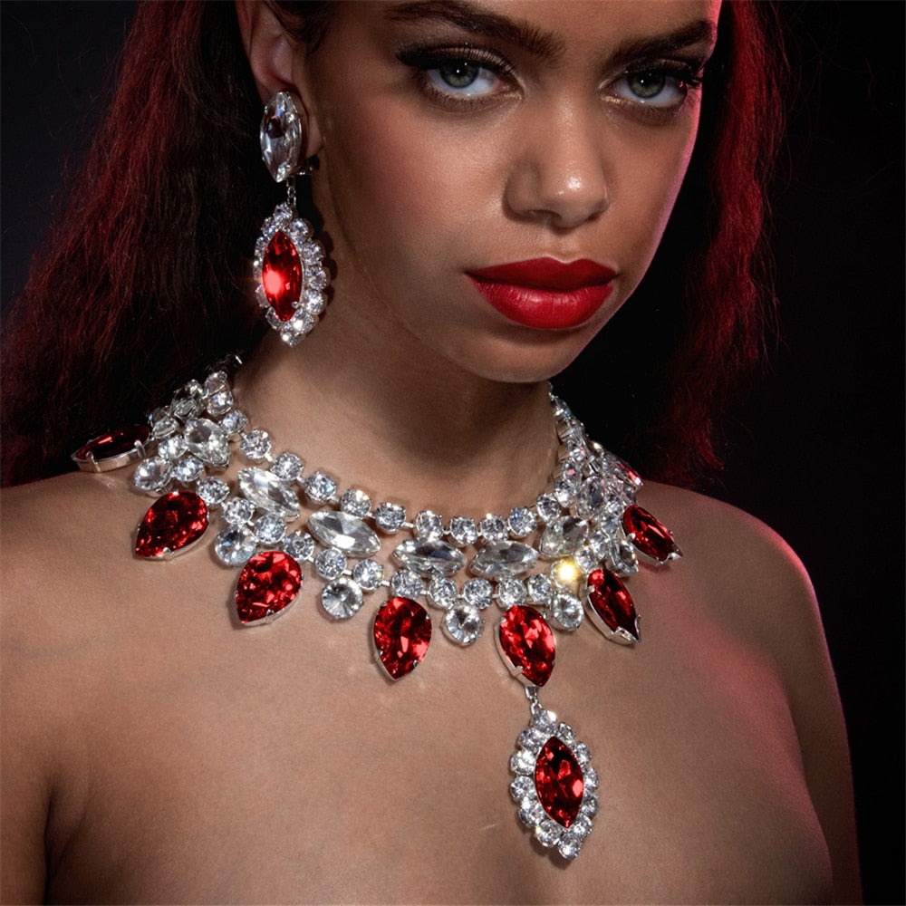 Dam Halsband Vattendroppe Koppar med Röd Strass Elegant Smycke-4