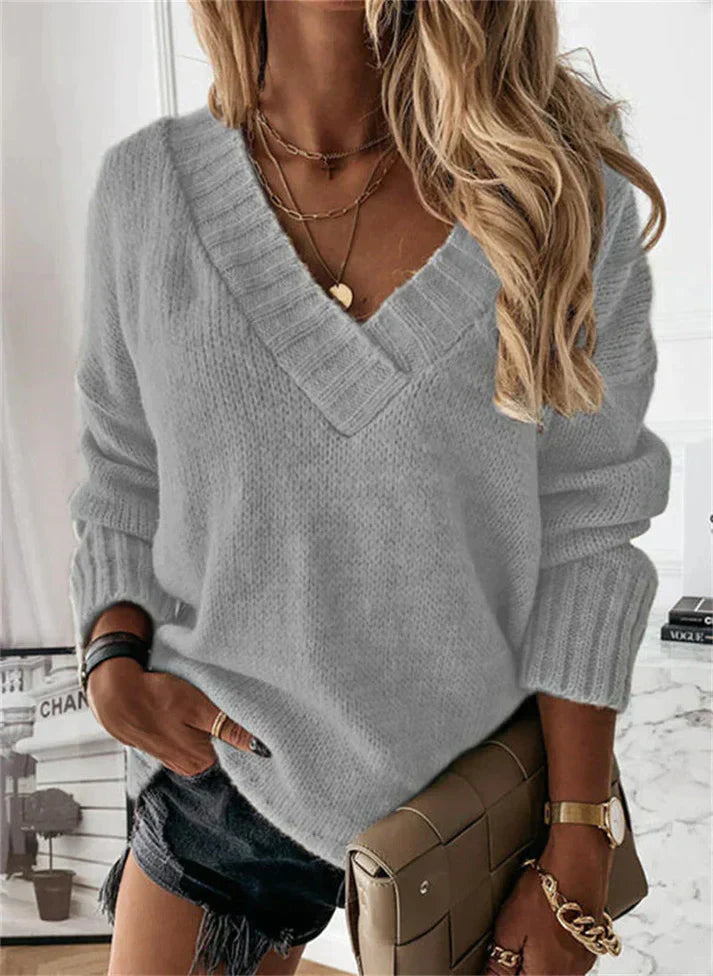 Dam V-hals Tröja Klassisk Design i 100% Bomull 12