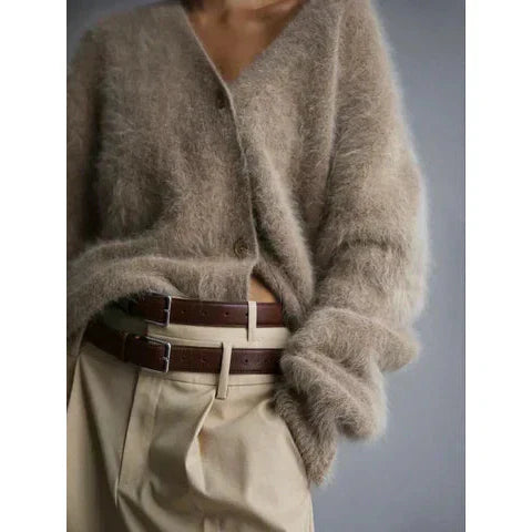 Dam Cardigan Lång V-hals Mjuk Material-2