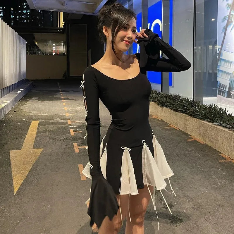 Variant image for Kvinnors Mini Klänning Figurnära Patchwork Polyester Spandex-1