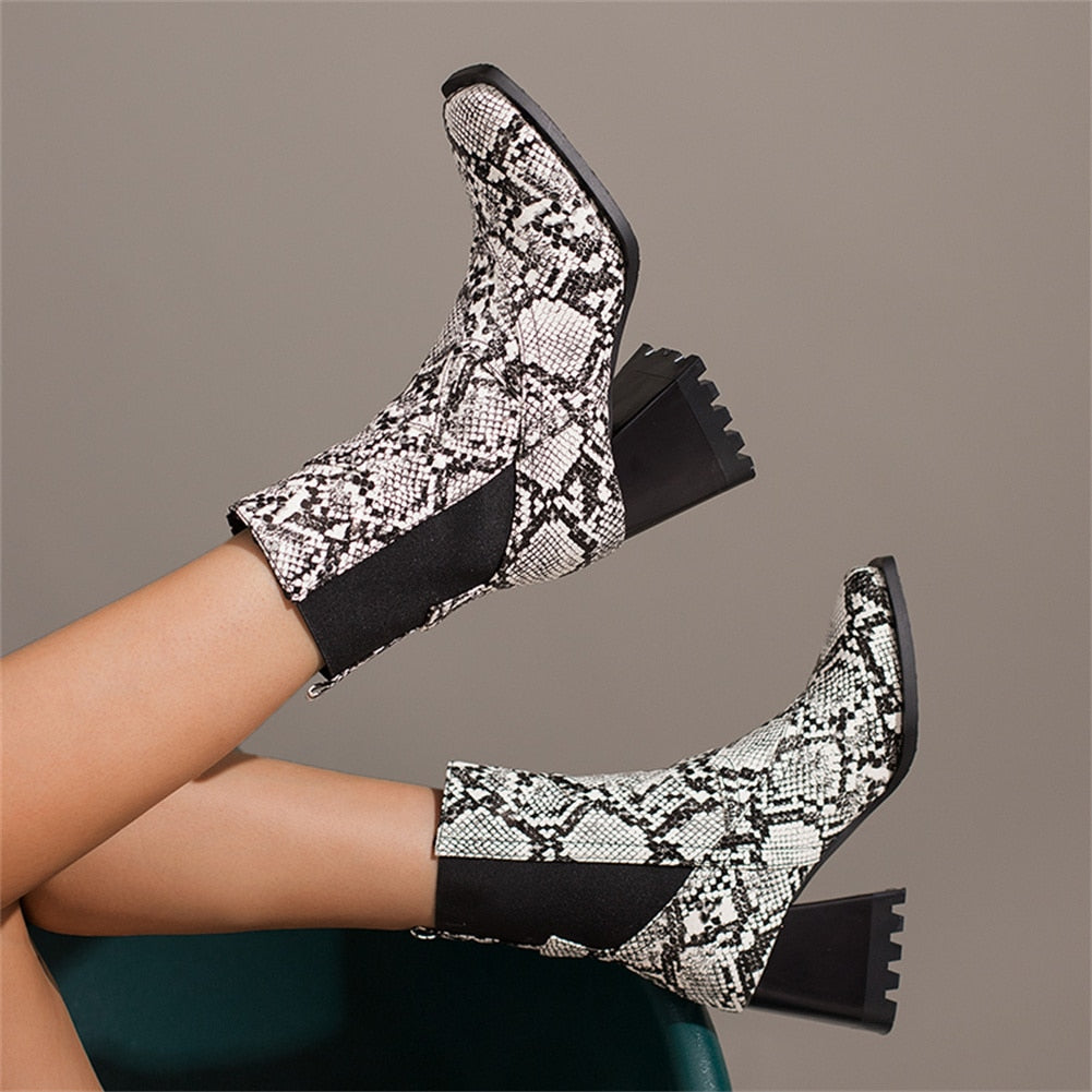 Damstövlar Hög Klack PU-material Djurmönster Elegant Design-6