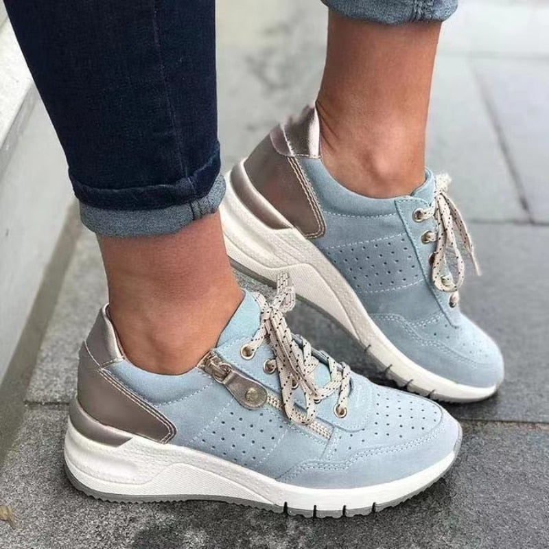 Dam Sneakers Snörning Dragkedja Textil Komfortabel Design-3