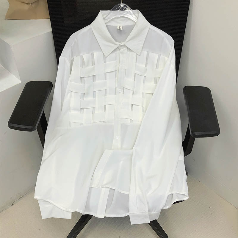 Herrskjorta Långärmad Randig Polyester Lösa Passform-3