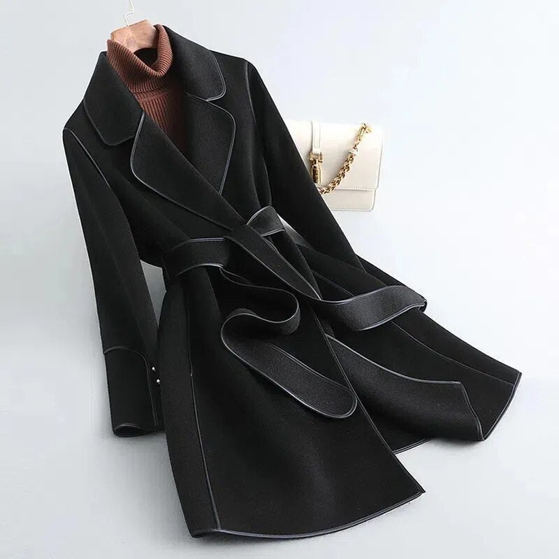 Dam Trenchcoat Bältesilhuett Borstad Merinoull-6