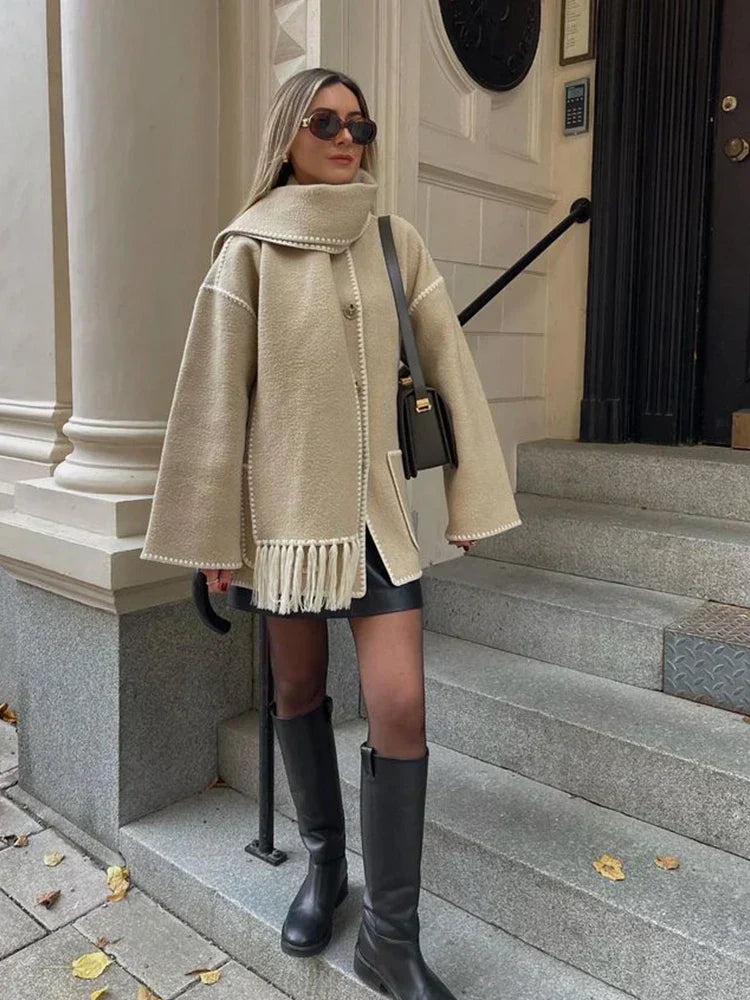 Vinterjacka Dam Lång med Halsduk Polyester Elegant Komfort-3