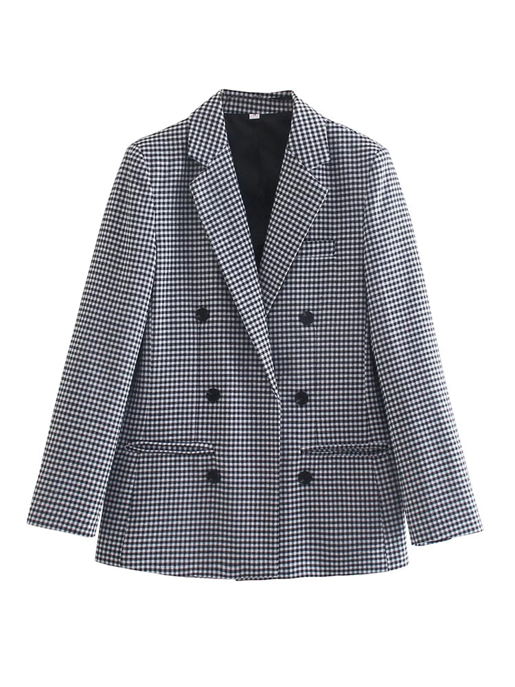 Dam Blazer Modern Kontrollmönster Bomull Polyester Elegant Casual-1