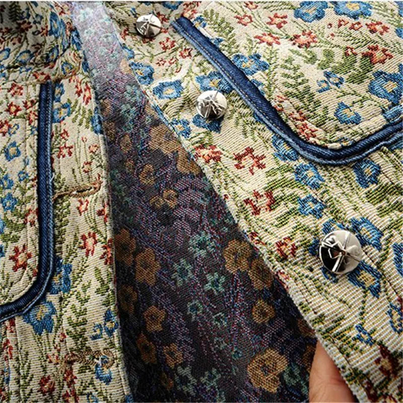 Dam Jeanjacka med Jacquardbroderi i 100% Bomull-6