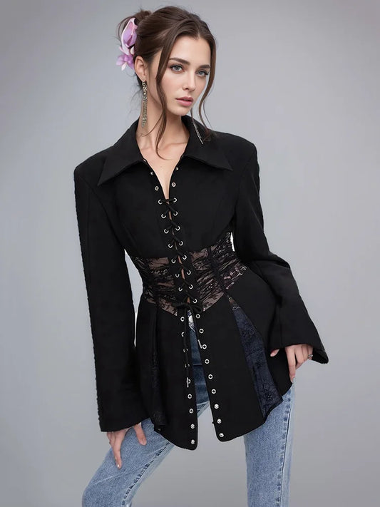 Dam Skjorta Patchwork Bomull Polyester LĂ„ng Ărmar-1