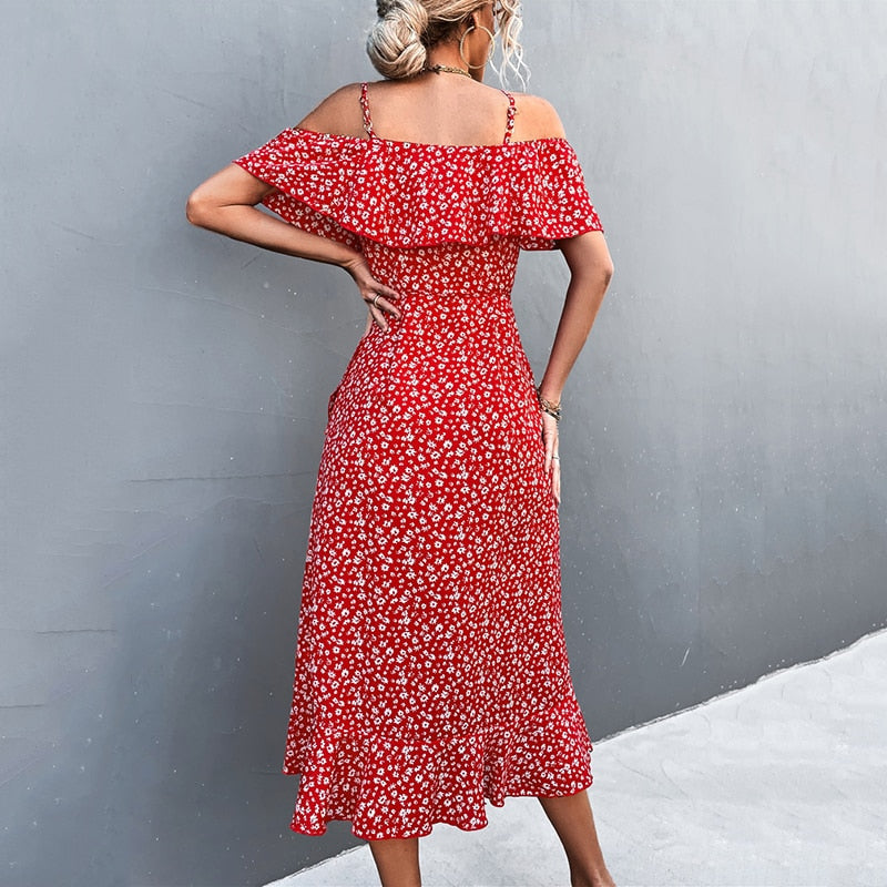 Kvinna Klänning V-ringning Utställd Polyester-2