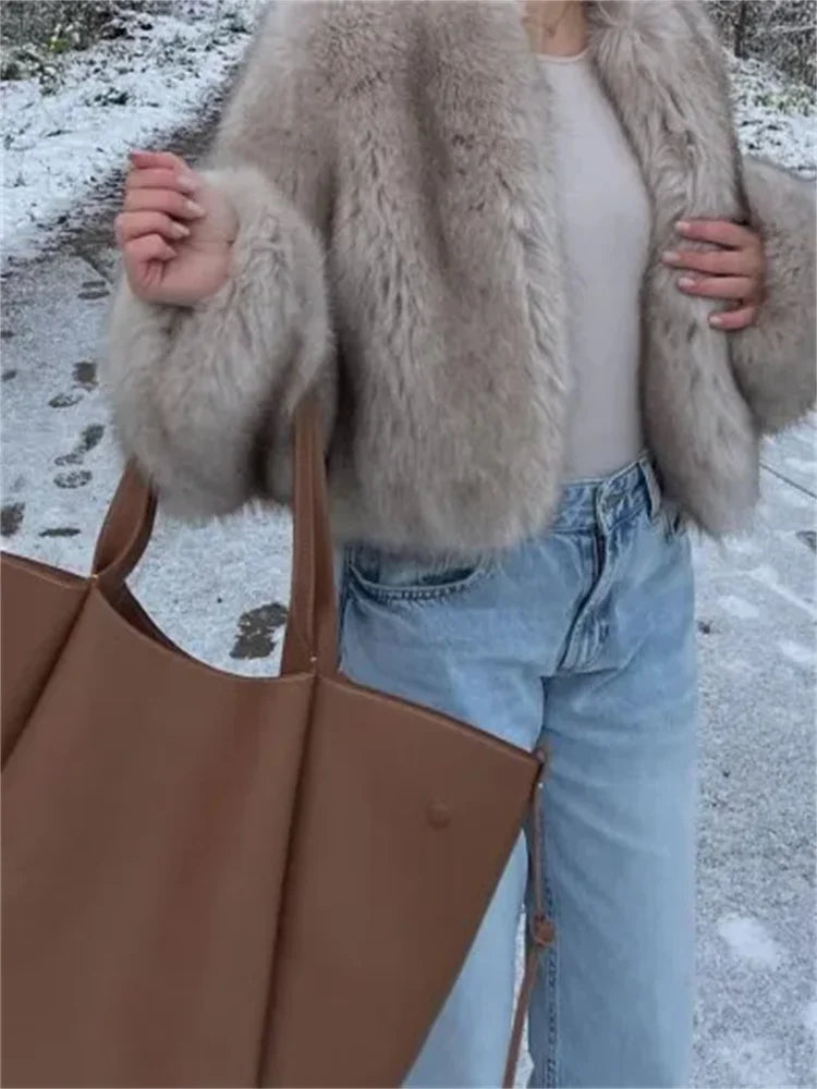 Kvinna Kappa Lyxig Design Konstgjord Päls-5