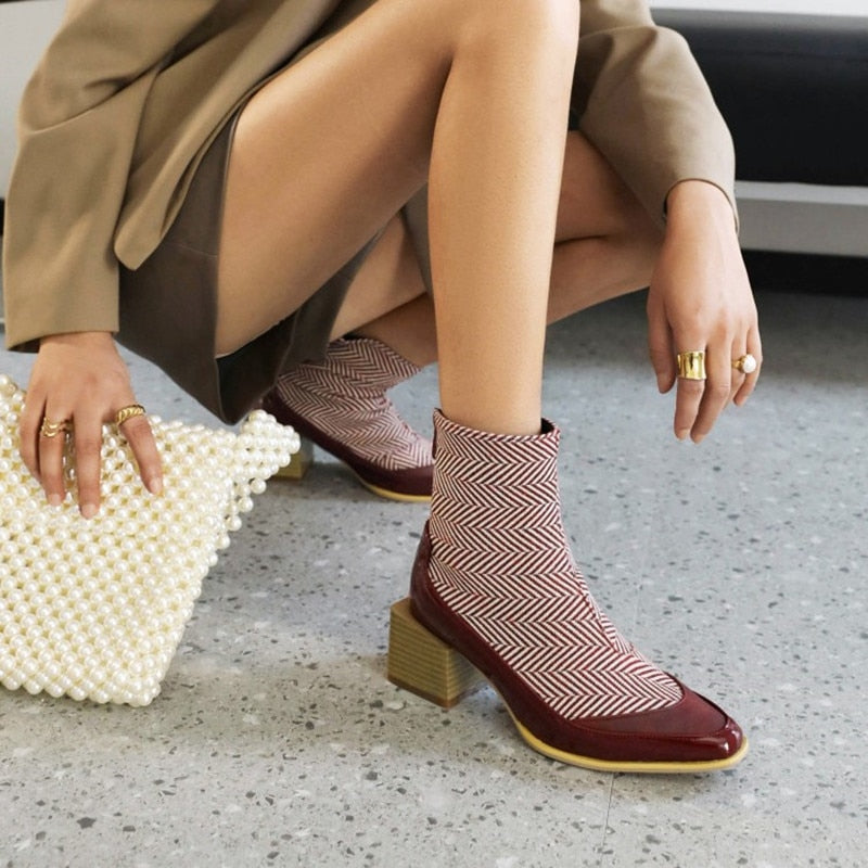 Trendig Stövlar Dam i PU med Fyrkantig Tå och Plattform – Ankellängd för Komfort och Stil 2