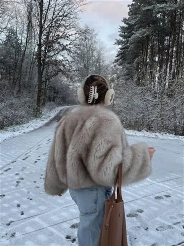 Kvinna Kappa Lyxig Design Konstgjord Päls-4
