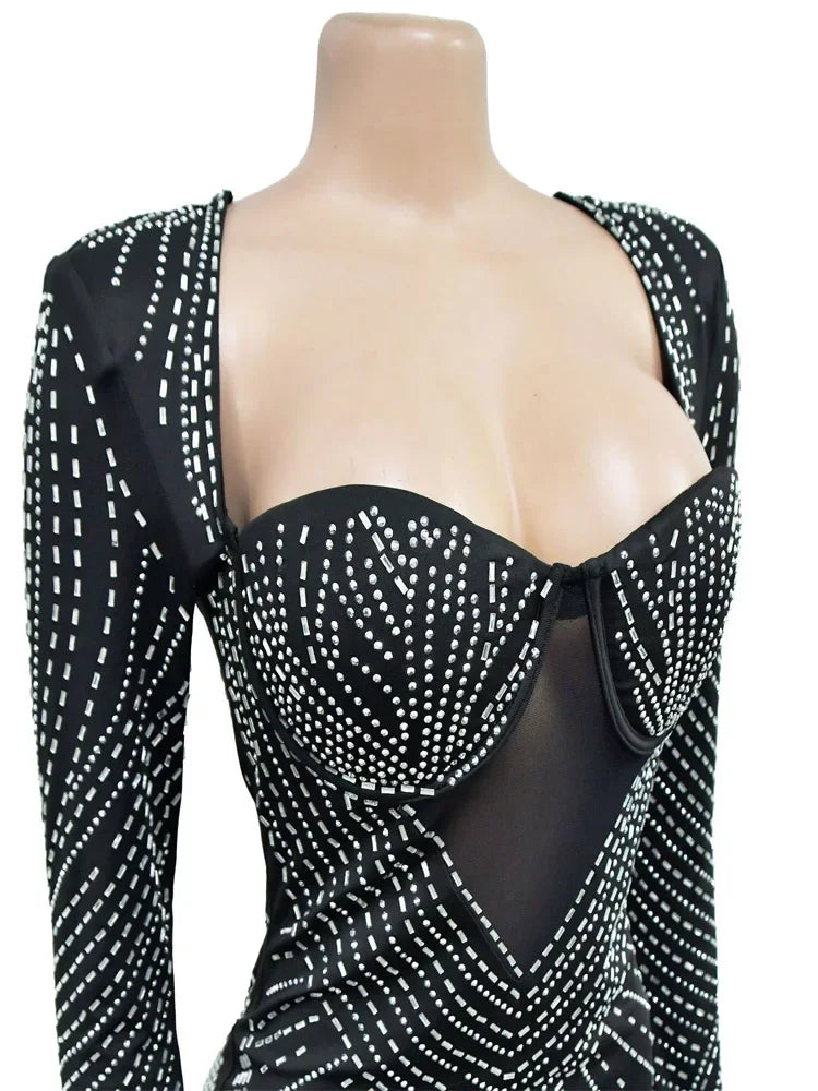 Dam Mini Klänning Geometriskt Mönster Slim Fit Polyester Spandex-5