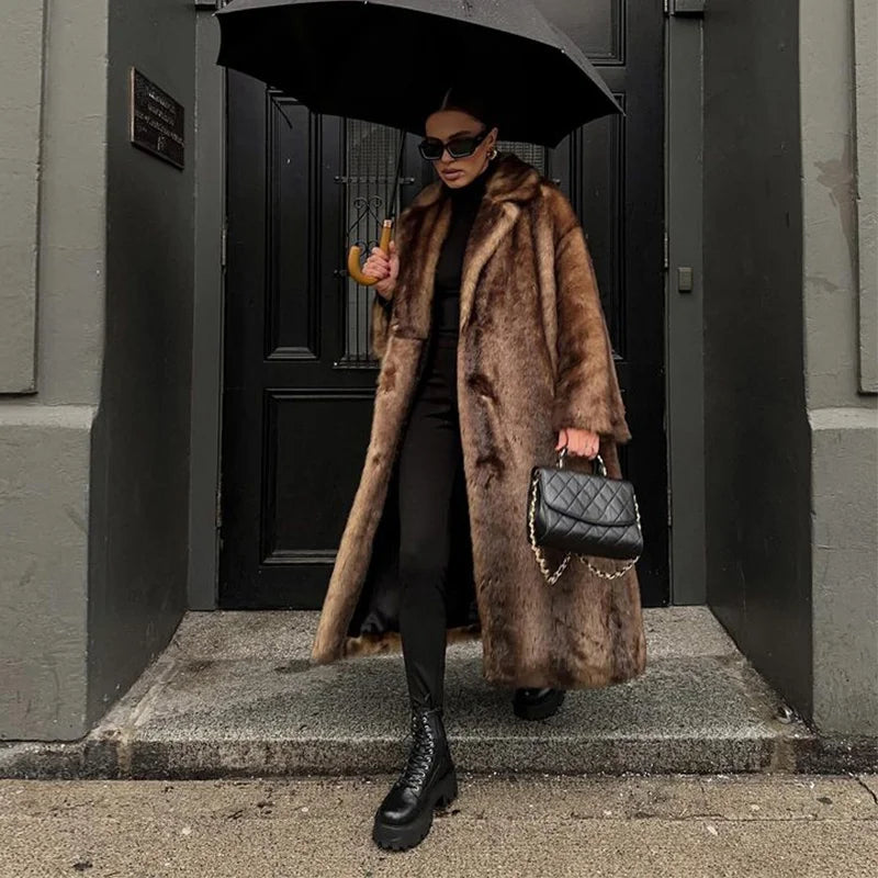 Variant image for Lång Kofta Dam med Päls Detaljer Mjuk Stickad Design-1