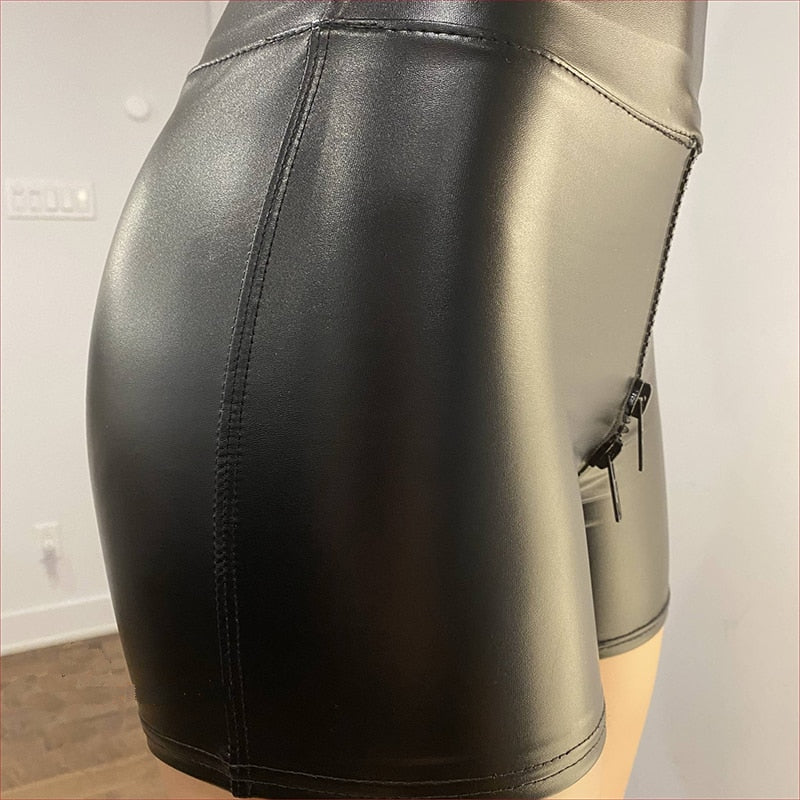 Högmidjade Damshorts PU Elastiska för Kvinnor-4