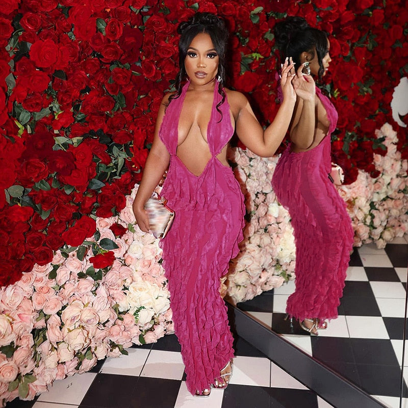 Variant image for Maxiklänning Dam V-ringning i Bomullsblandning med Spaghetti Axelband-6