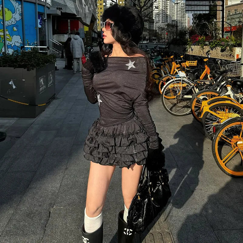 Dam Minikjol Med Ruffles Polyester Spandex-6