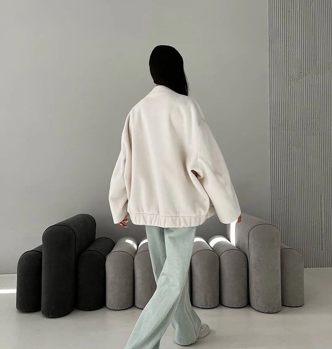 Damjacka Långärmad med Fickor Polyester Elegant Jacka för Dam-6