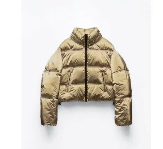 Variant image for Dam Vinterjacka Lång Metallisk Quiltad med Hög Krage-13