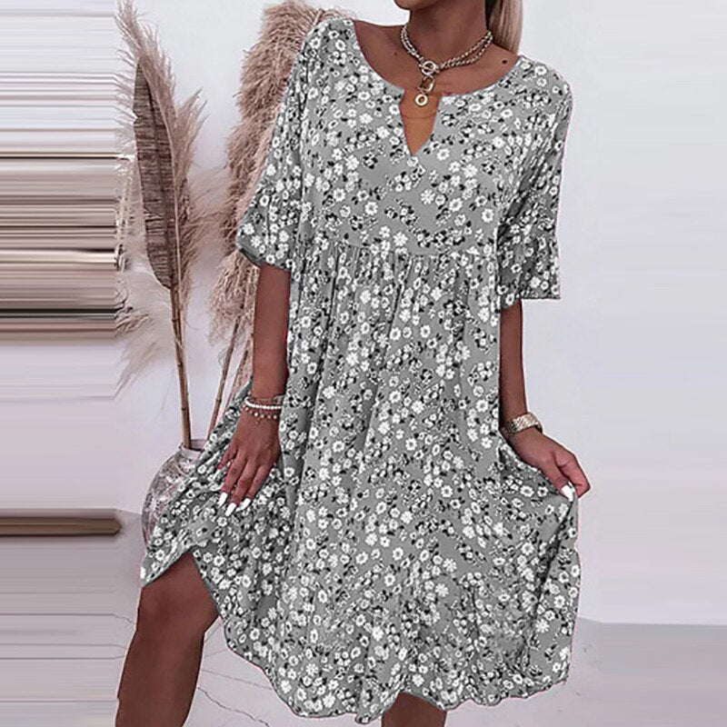 Fina Dam Klänningar Blommönster O-halsringning Bomullspolyester 7