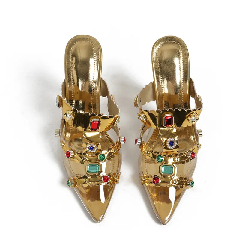 Dam Sandaler Spetsig Tå PVC Hög Klack Slip-On Skor-2