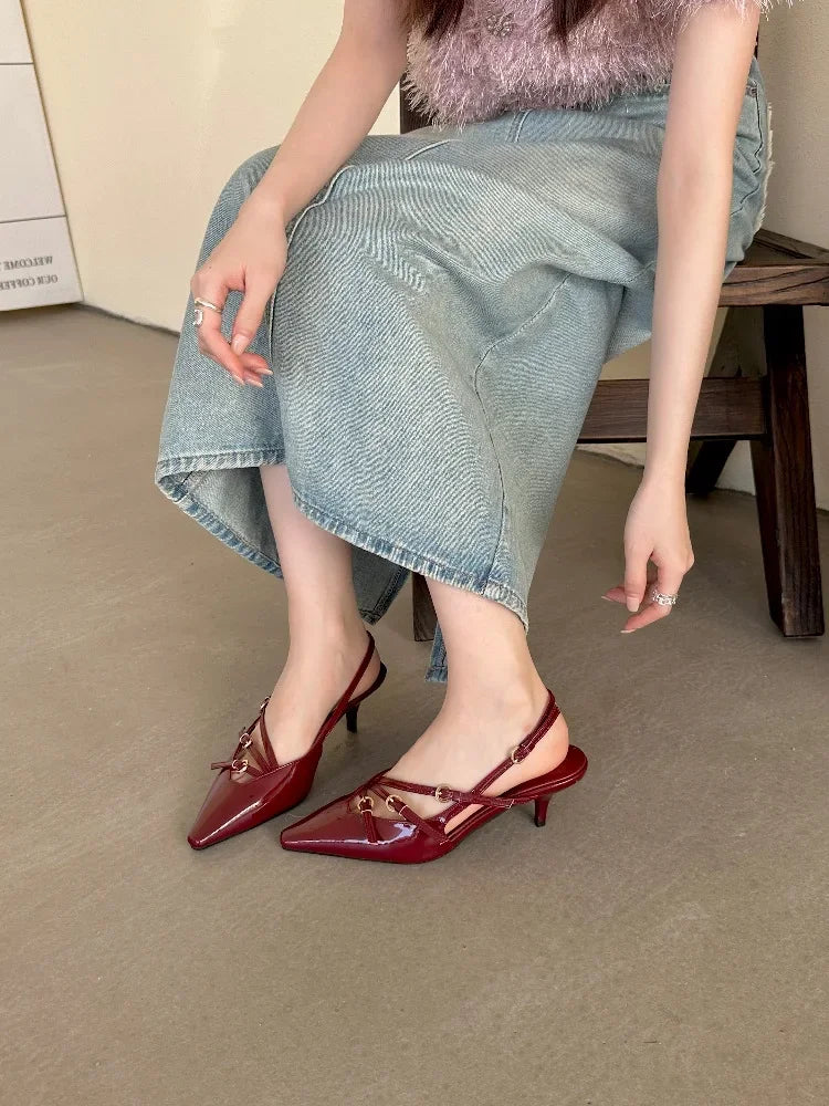 Dam Slingback Skor Medelhöjd Läder Elegant och Bekväm-3