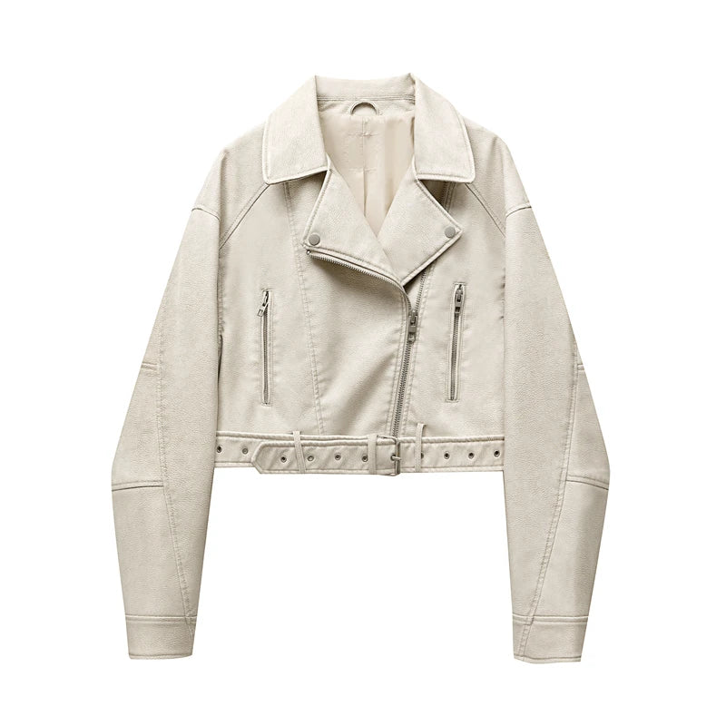 Dam Vintage Läderjacka Figursydd med Snygga Detaljer 3