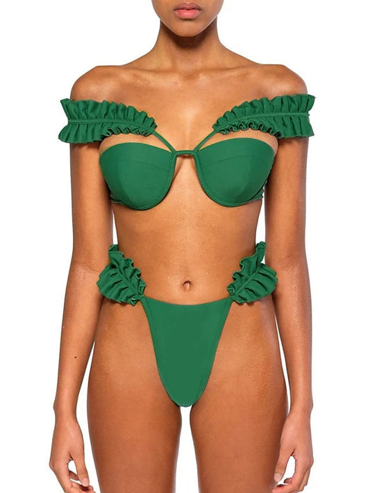 Baddräkt Dam Retro Bikini Rufsade Detaljer Nylon Spandex 1