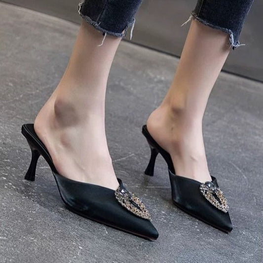 Dam Pumpar Spetsig Tå Silke Slip-On Medium Klack-1