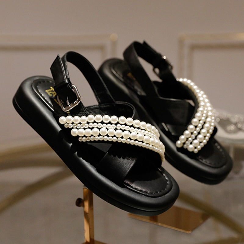 Variant image for Dam Sandaler Plattform Gummi med Pärldetaljer för Bekväm Sommarstil-3