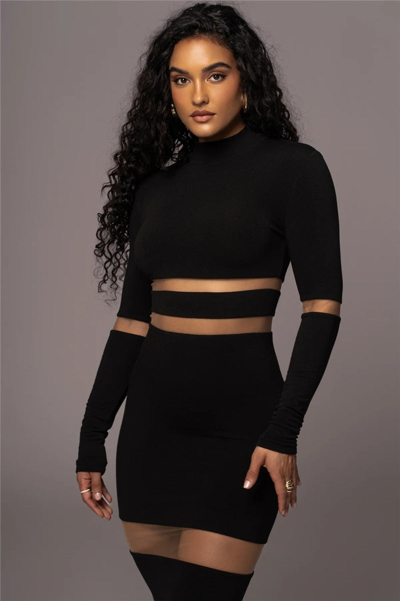 Kvinna Midi Klänning Transparent Mesh Polyester Spandex 6