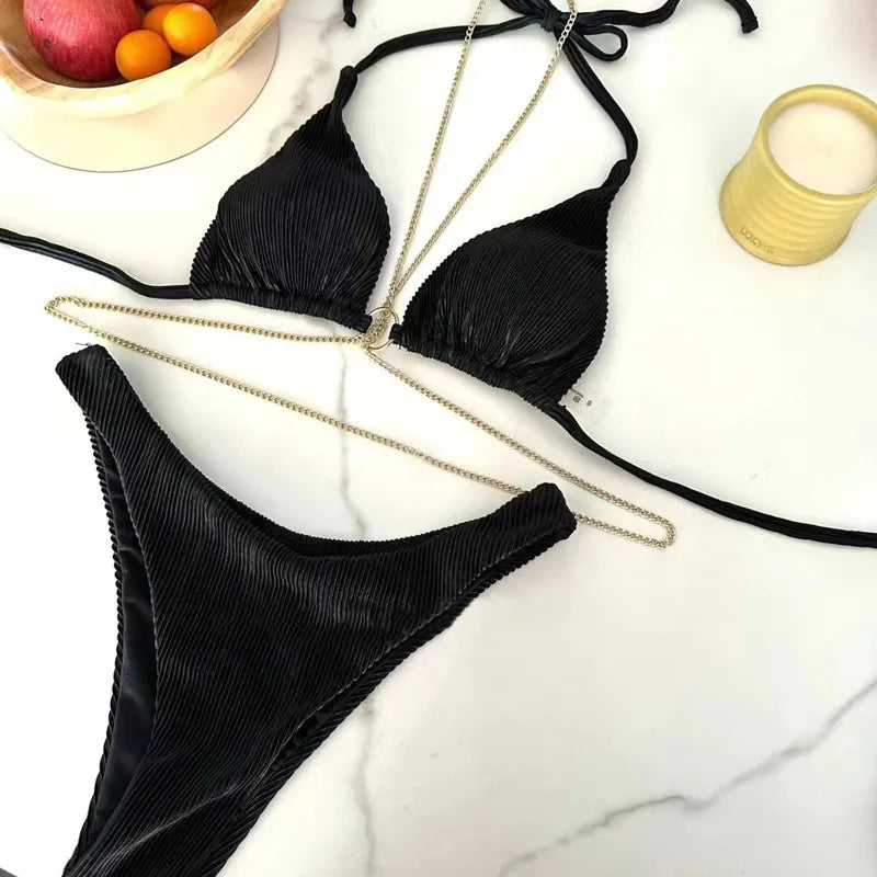 Dam Bikini Set Hög Midja Polyester Trådlös Elegant Design-5