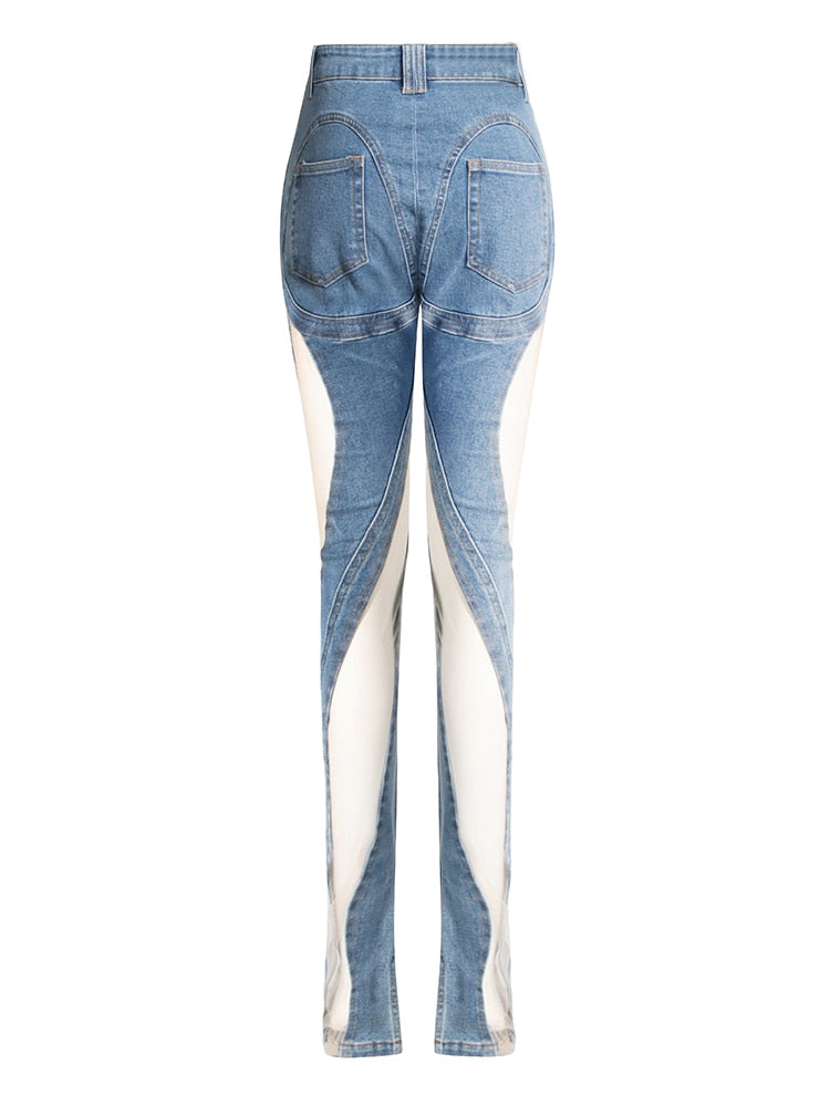 Dam Jeans Hög Midja Löst Snitt Bomull Denim-3