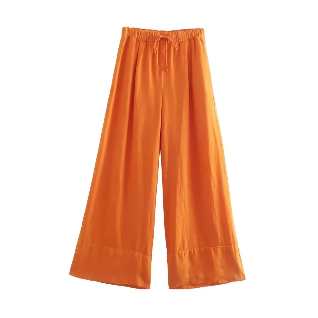Snygga Byxor Dam Slim Fit Polyester Hög Midja Vristlängd-3