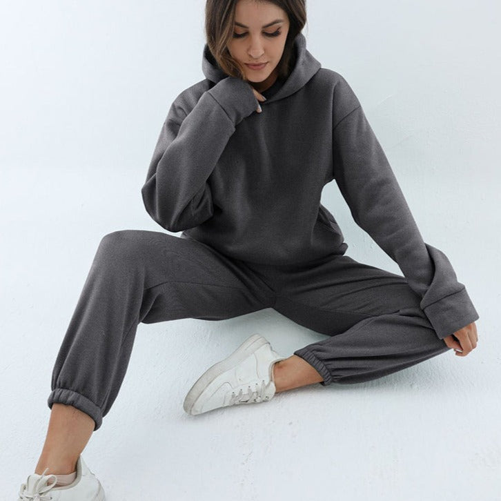 Dam Träningsset Hoodie Syntetmaterial Joggingbyxor Komfortabelt Set 21