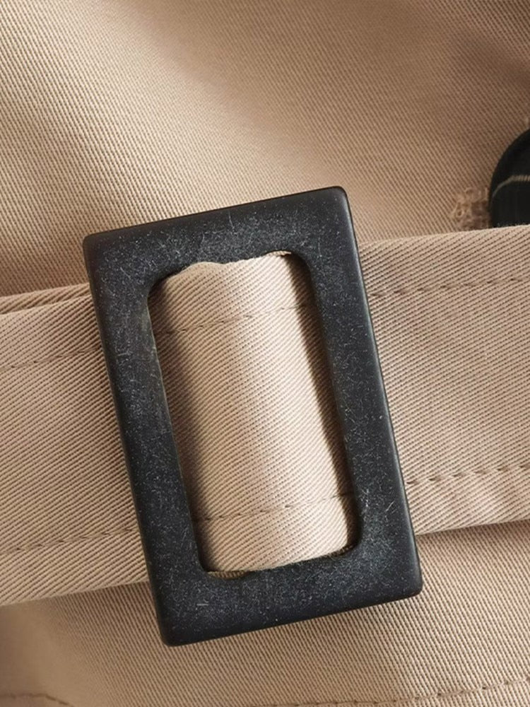 Kvinna Kort Kappa Dubbelknäppt Hög Kvalitet-5