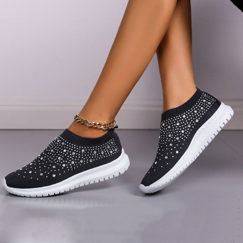 Dam Sneakers Ortopedisk Glittrande Textil med Chockdämpande Gummisula-2