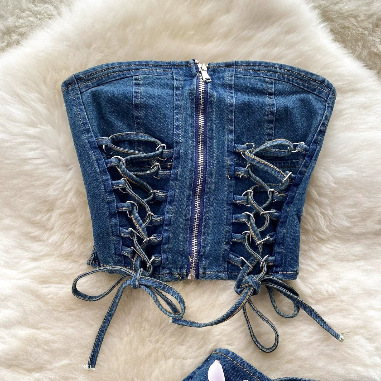 Matchande Set Dam Monokrom Kort Akryl Spandex Denim-4