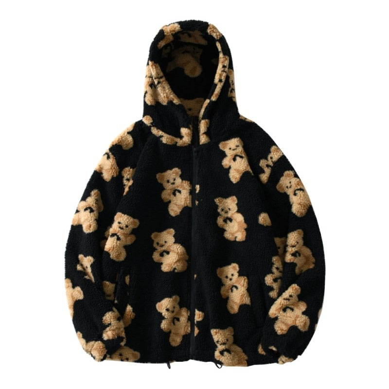 Unisex Hoodie Plysch Nallebjörn Design Mjuk Polyester 8