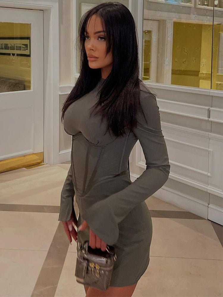 Dam Miniklänning Enkel Design Polyester med Breda Ärmar-5