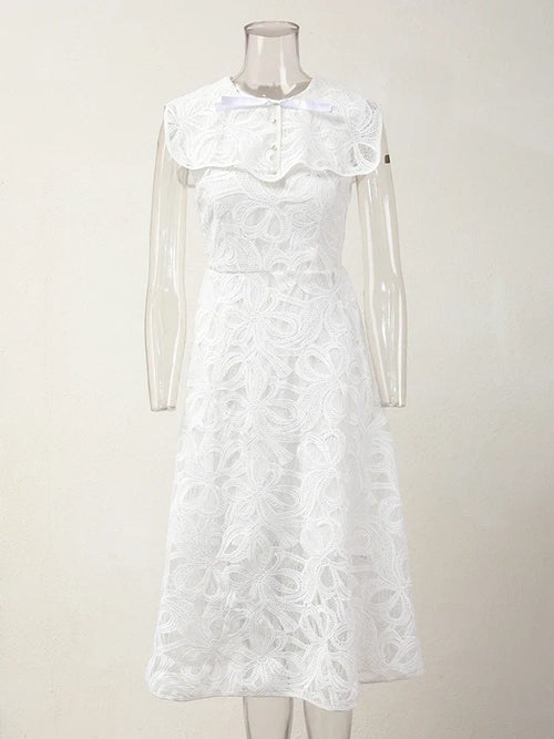 Kvinnors Midi Klänning O-Halsad Bomullspolyester-1