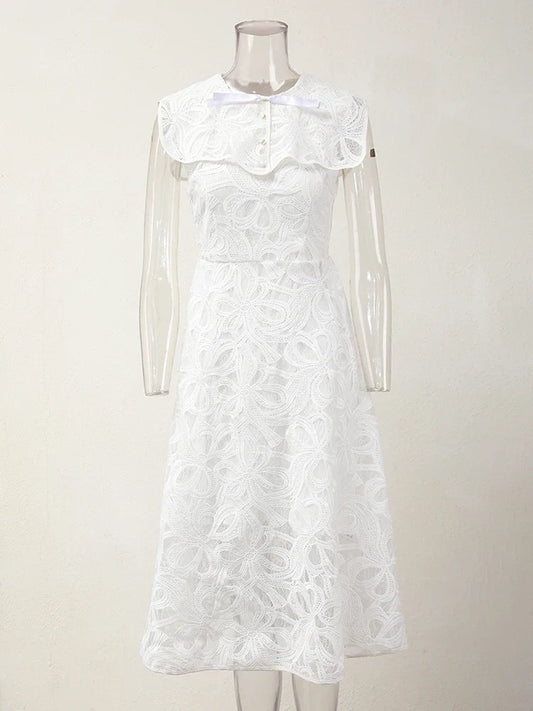 Kvinnors Midi Klänning O-Halsad Bomullspolyester-1