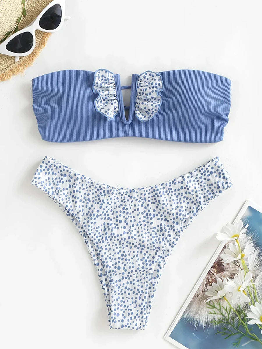 Dam Baddräkt Djurmotiv Bandeau Spandex Polyester-3