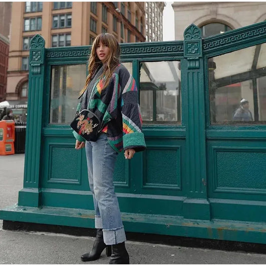 Dam VĂ€st Kimono Ăppen Design Med RegnbĂ„gens RĂ€nder Polyester-1