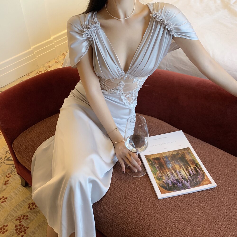 Kvinna MIDI Klänning Broderad A-linje Bomull Polyester-2