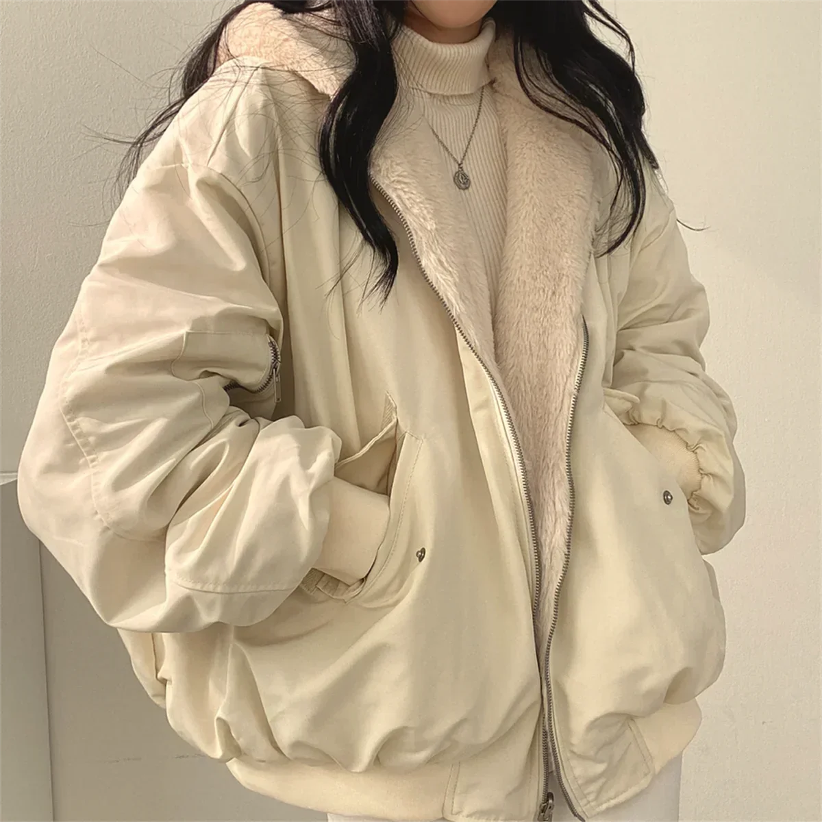 Herrjacka Reversibel Avslappnad Polyester för Höst-6