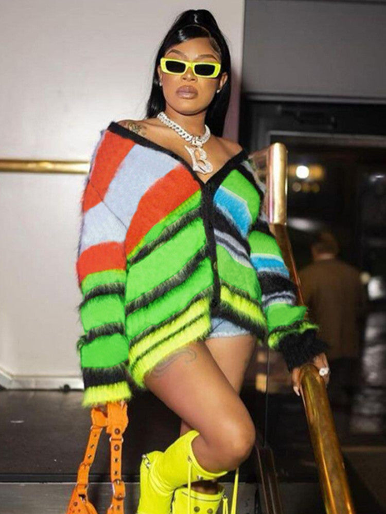 Lång Kofta Dam V-ringad Patchwork Design med Ballongärmar i Polyester och Spandex-2