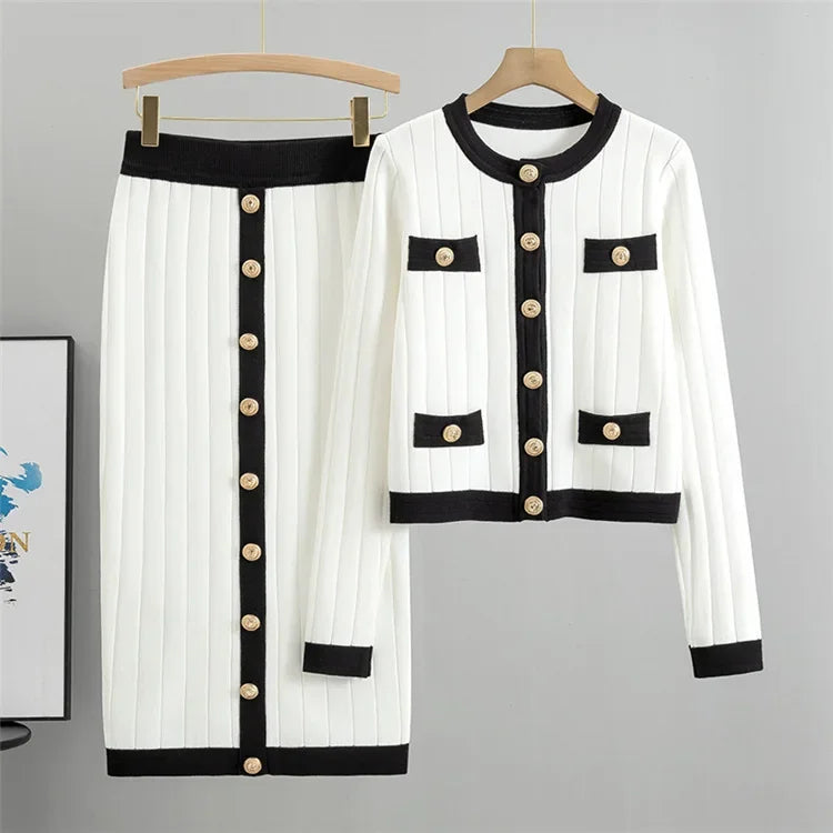 Dam Blazer och Kjol Gyllene Knappdetaljer Polyester Bomull-1